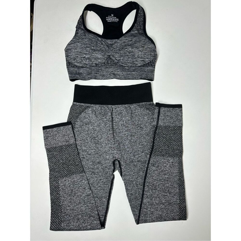 Shein Yoga Set Of Padded Top & Leggings Gray Black Size M